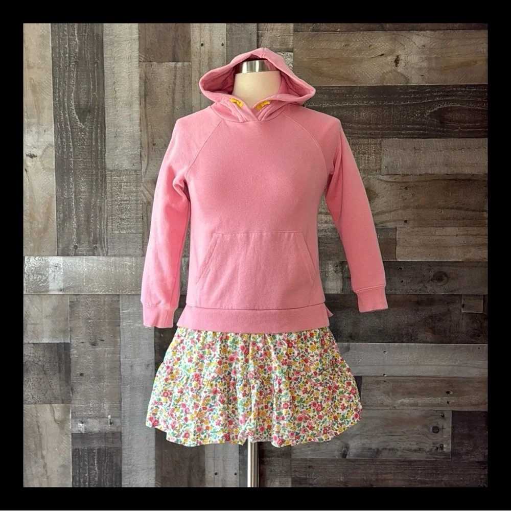 Mini Boden pink hoodie floral skirt girls size 10 pastel softgirl garden party